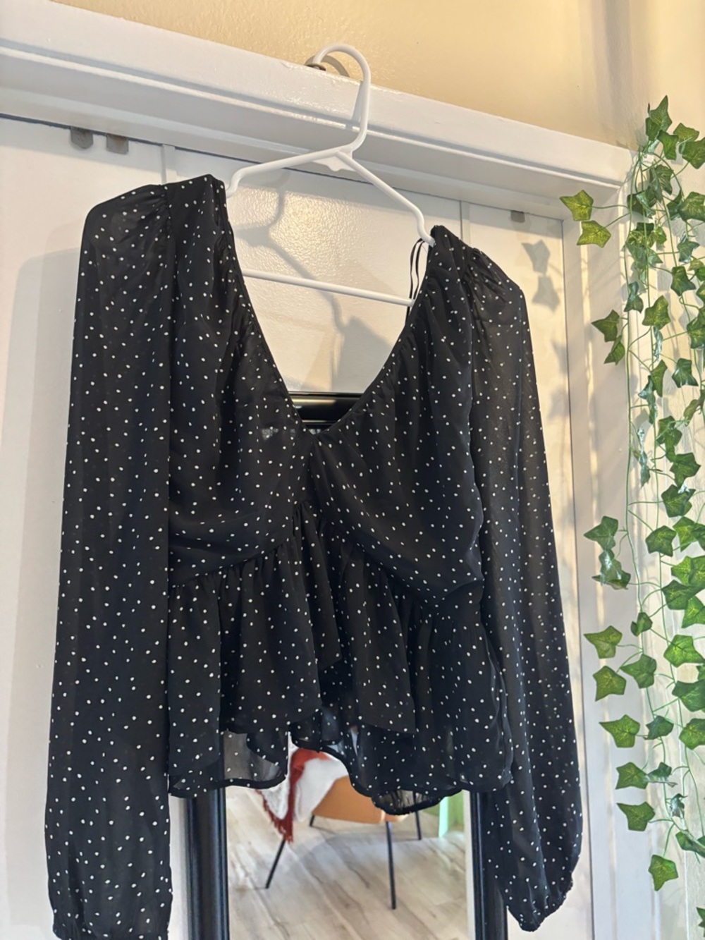 Black Polka Dot Cropped Peplum Blouse